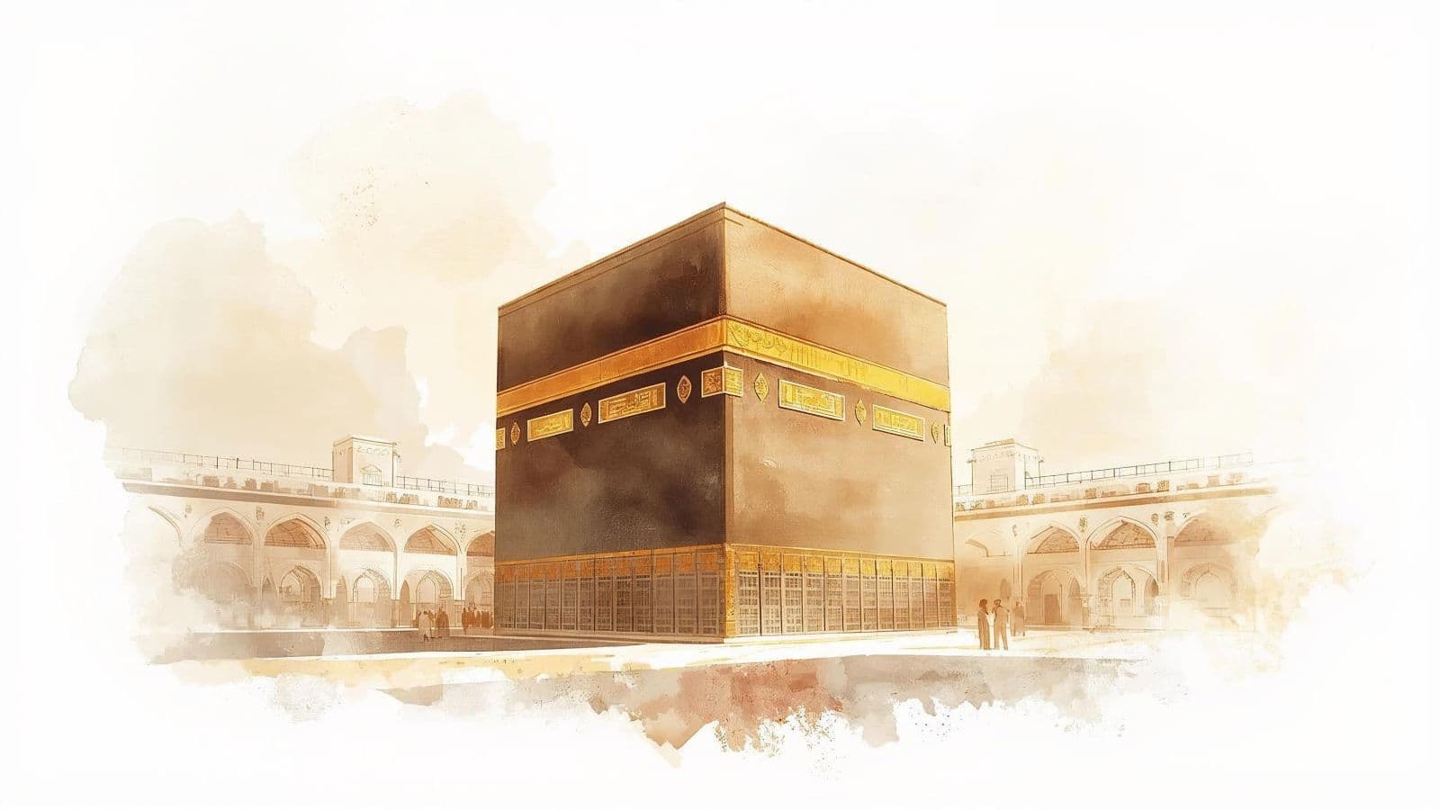 Illustration à l'aquarelle de la Kaaba à La Mecque