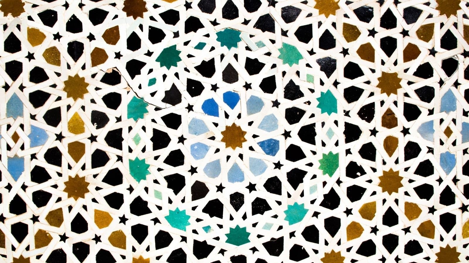 Motif géométrique islamique noir, blanc et turquoise