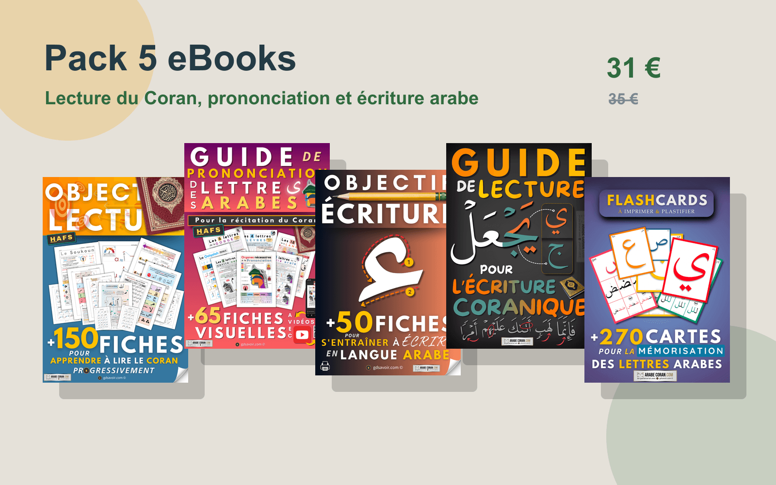 Pack 5 eBooks - Lecture du Coran, prononciation et écriture arabe