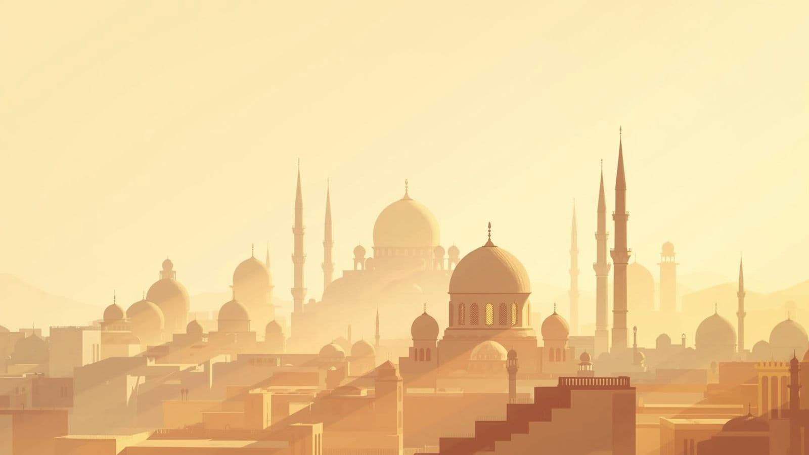 Silhouettes de mosquées dans une ville baignée de lumière