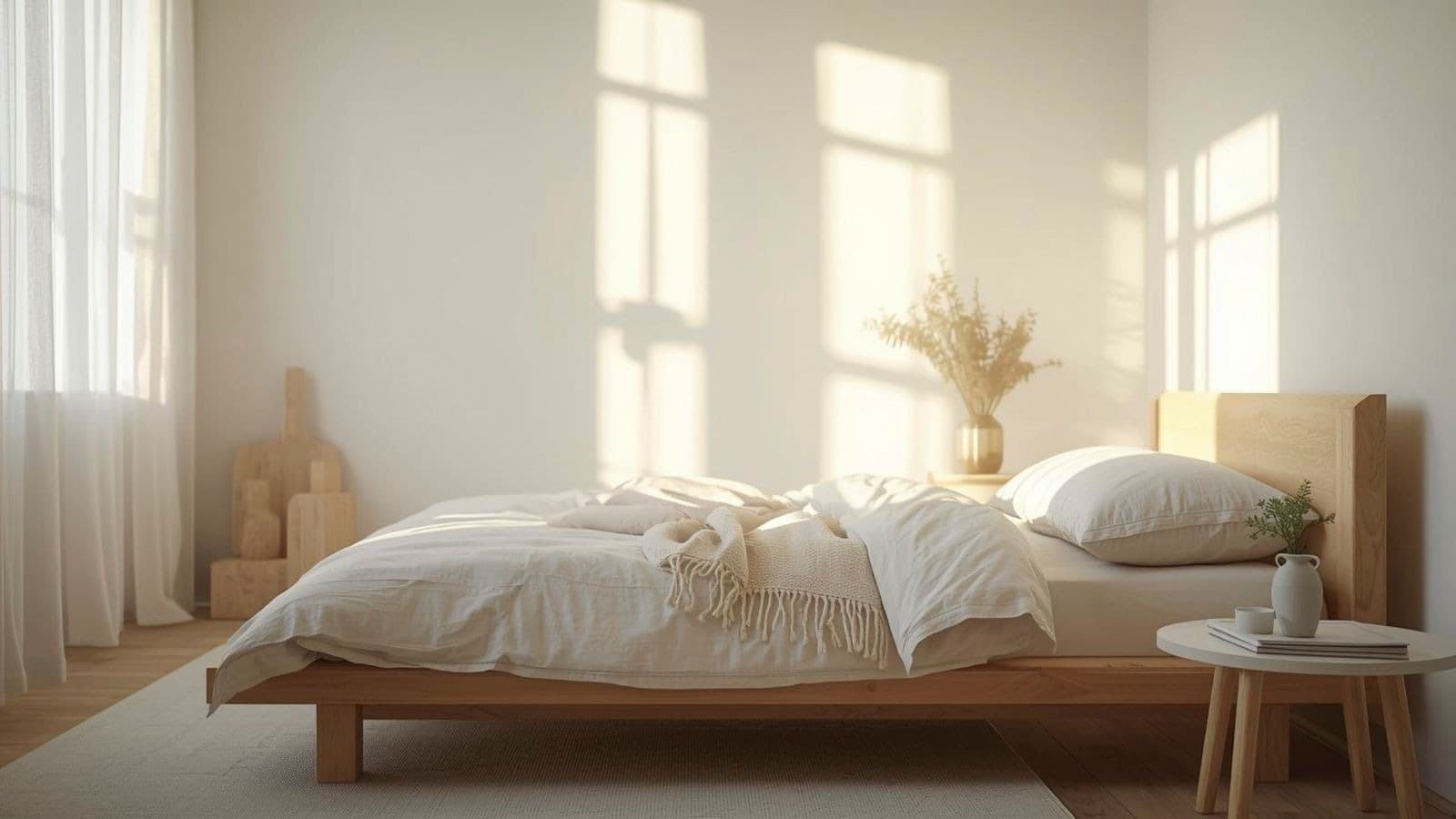 Chambre claire éclairée par une grande fenêtre